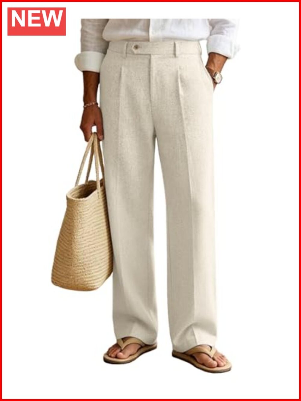Mens Linen Wide Leg Pleated Dress Pants Relaxed Fit Trousers